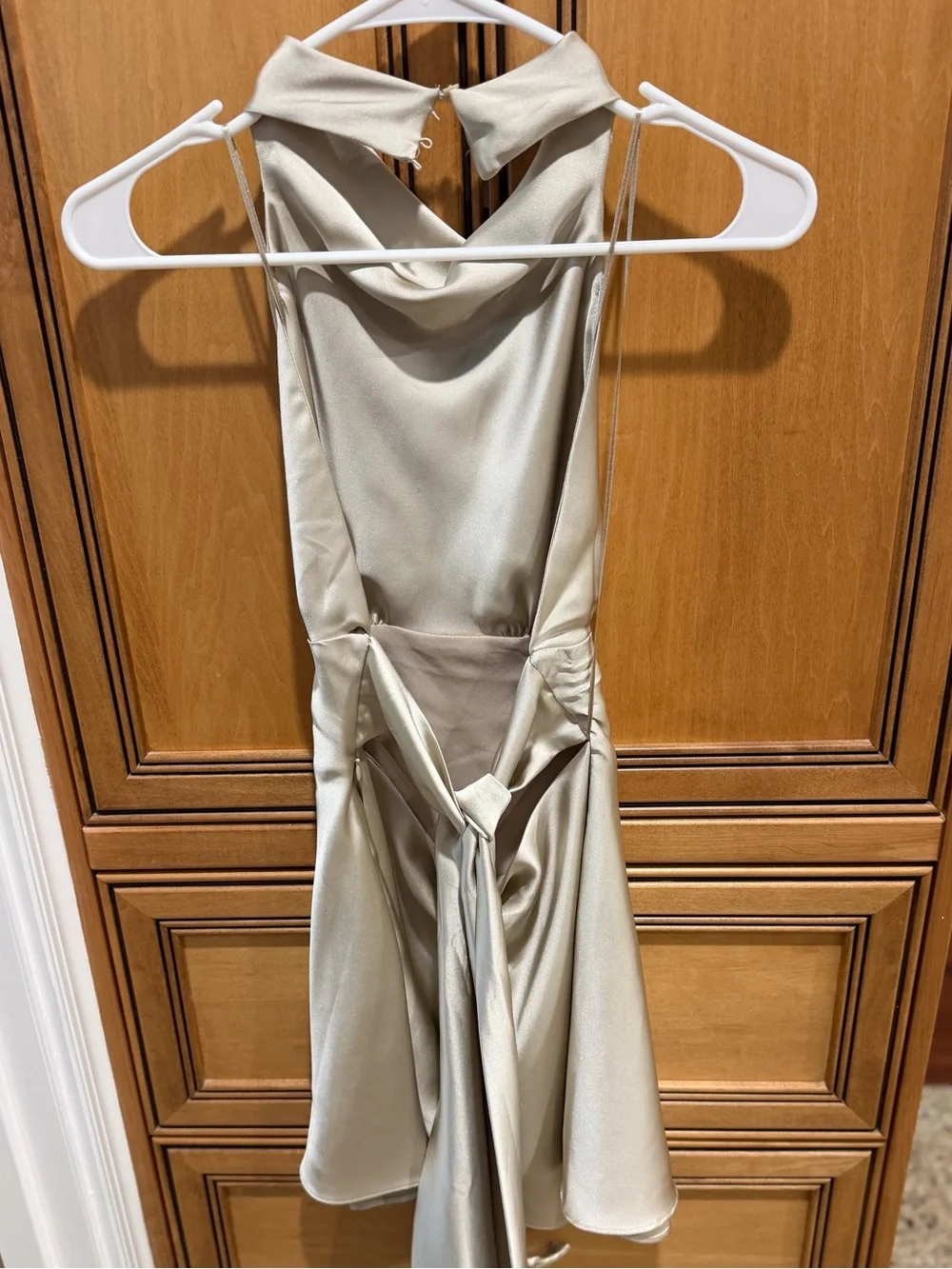 Zara Satin Cowl Neck Mini Dress in Cream